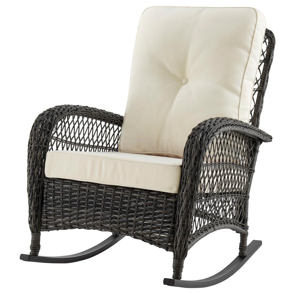 Manhattan Comfort - Fruttuo Polyester Patio Rocking Chair with Iron Steel Legs in Mixed Grey Weave and Cream - OD-CV017-CR veiw 2