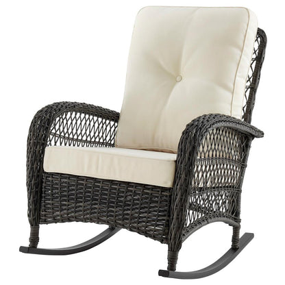Manhattan Comfort - Fruttuo Polyester Patio Rocking Chair with Iron Steel Legs in Mixed Grey Weave and Cream - OD-CV017-CR veiw 2