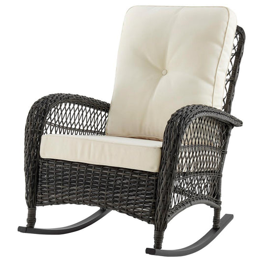 Manhattan Comfort - Fruttuo Polyester Patio Rocking Chair with Iron Steel Legs in Mixed Grey Weave and Cream - OD-CV017-CR veiw 2