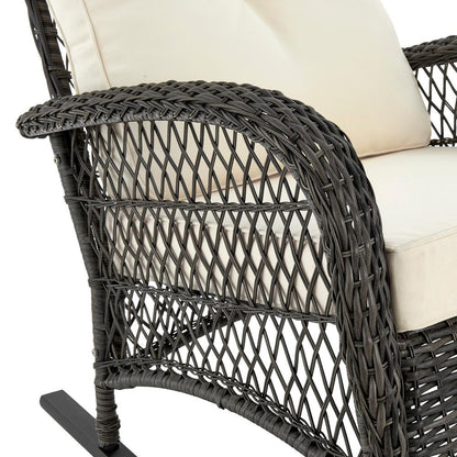 Manhattan Comfort - Fruttuo Polyester Patio Rocking Chair with Iron Steel Legs in Mixed Grey Weave and Cream - OD-CV017-CR veiw 6
