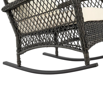 Manhattan Comfort - Fruttuo Polyester Patio Rocking Chair with Iron Steel Legs in Mixed Grey Weave and Cream - OD-CV017-CR veiw 7