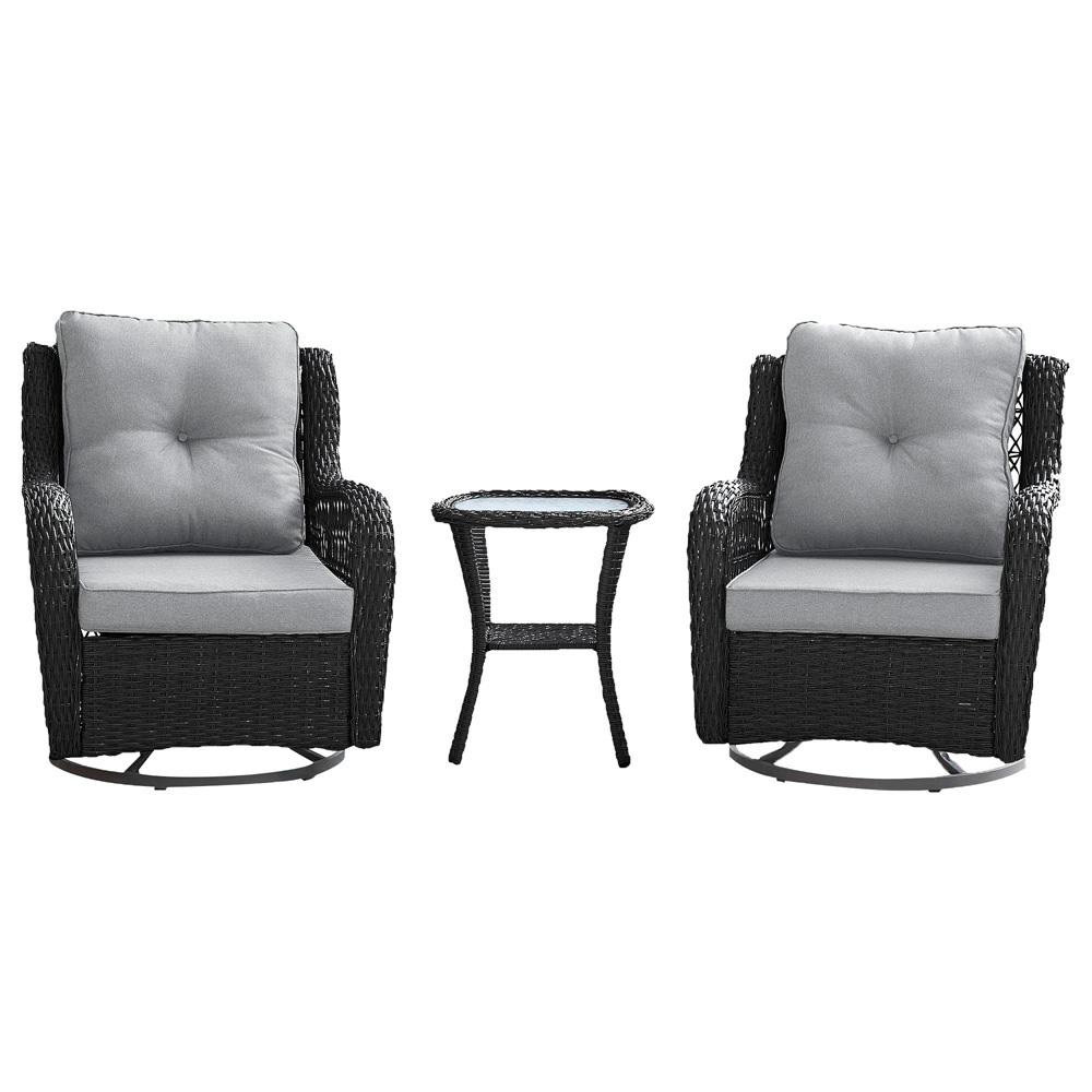 Manhattan Comfort - 3-Piece Fruttuo Polyester Patio 2- Person Seating Group with End Table with Iron Steel Legs in Mixed Grey - OD-CV018-GY veiw 1