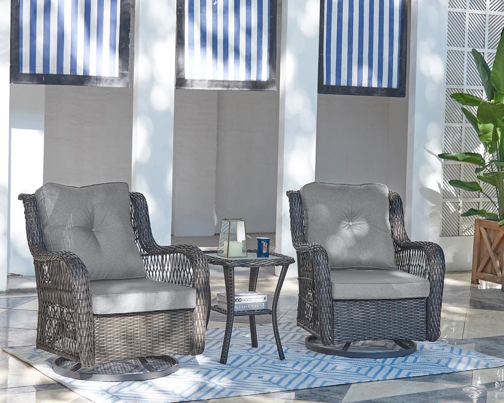 Manhattan Comfort - 3-Piece Fruttuo Polyester Patio 2- Person Seating Group with End Table with Iron Steel Legs in Mixed Grey - OD-CV018-GY veiw 10