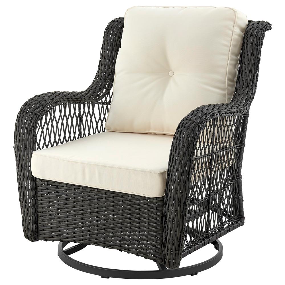 Manhattan Comfort - 3-Piece Fruttuo Polyester Patio 2- Person Seating Group with End Table with Iron Steel Legs in Mixed Grey Weave and Cream - OD-CV018-CR veiw 3
