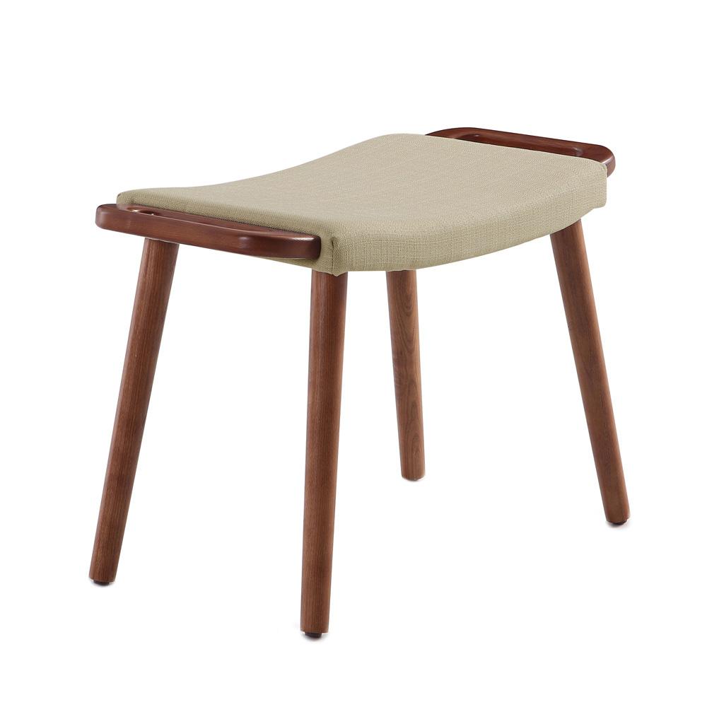 Manhattan Comfort - Geta Linen Weave Ottoman with Ash Wood Legs in Barley and Antique Walnut - OT001-BA veiw 1