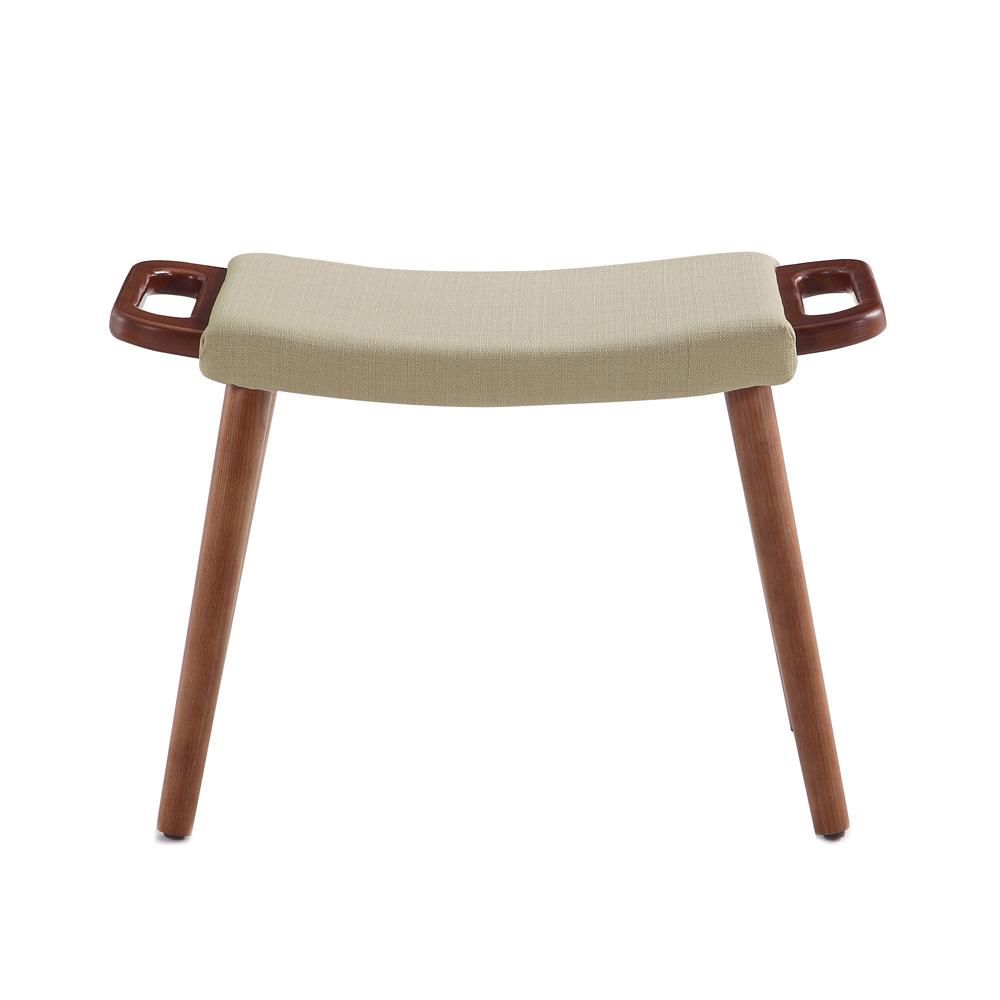 Manhattan Comfort - Geta Linen Weave Ottoman with Ash Wood Legs in Barley and Antique Walnut - OT001-BA veiw 2