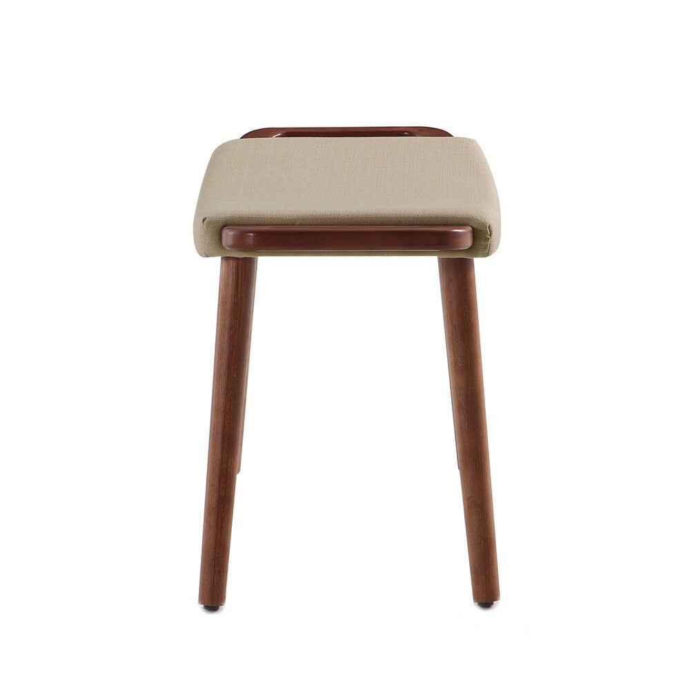Manhattan Comfort - Geta Linen Weave Ottoman with Ash Wood Legs in Barley and Antique Walnut - OT001-BA veiw 4