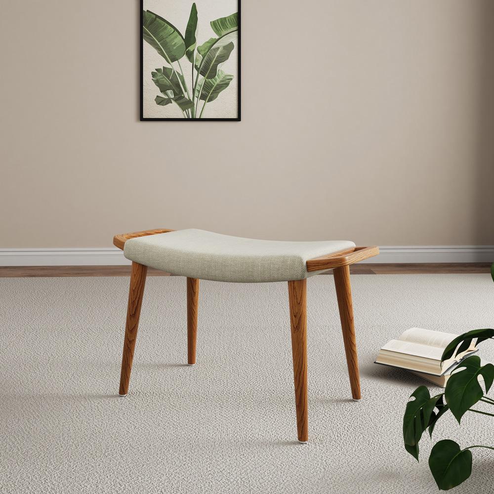 Manhattan Comfort - Geta Linen Weave Ottoman with Ash Wood Legs in Barley and Antique Walnut - OT001-BA veiw 5