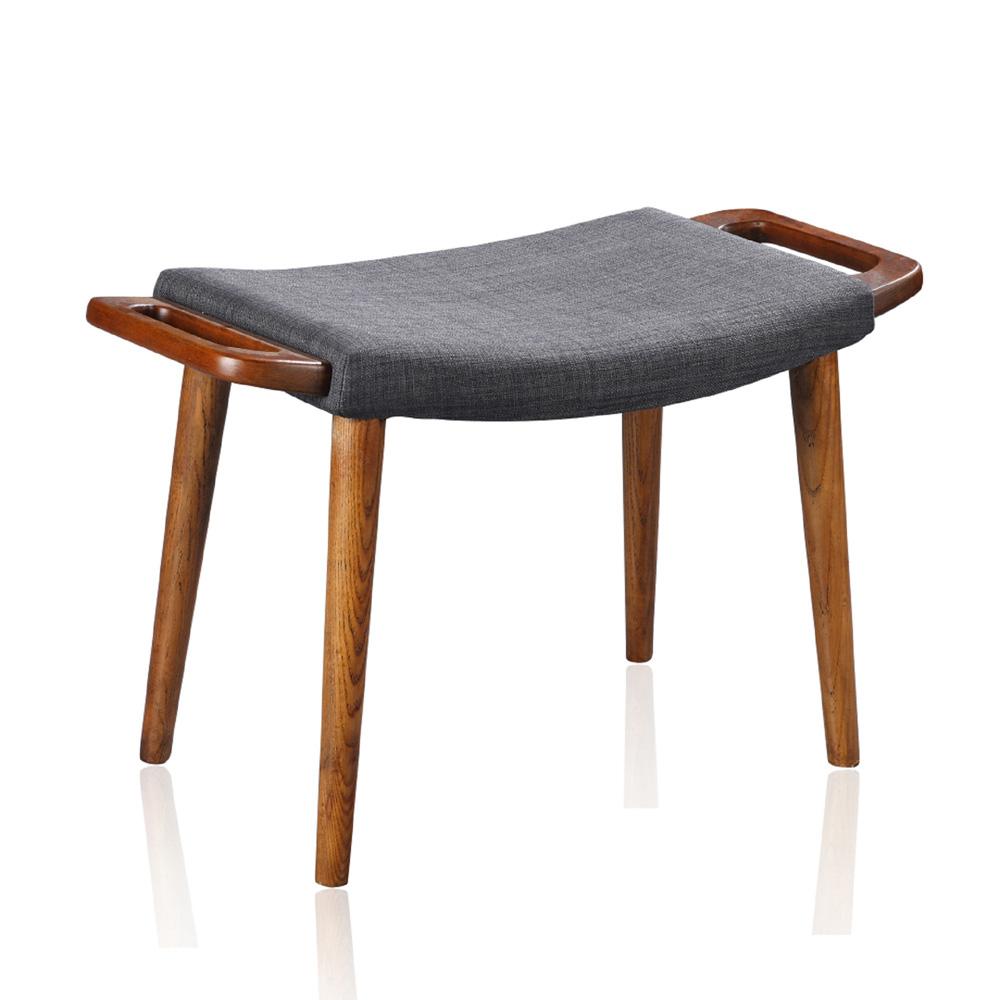 Manhattan Comfort - Geta Linen Weave Ottoman with Ash Wood Legs in Charcoal and Antique Walnut - OT001-CC veiw 1