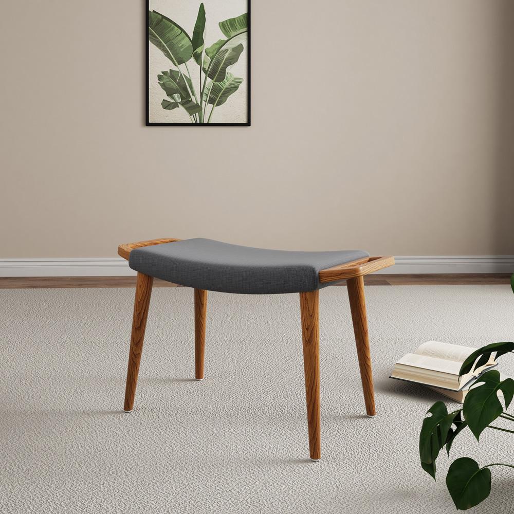 Manhattan Comfort - Geta Linen Weave Ottoman with Ash Wood Legs in Charcoal and Antique Walnut - OT001-CC veiw 2