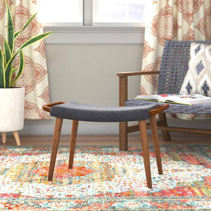 Manhattan Comfort - Geta Linen Weave Ottoman with Ash Wood Legs in Charcoal and Antique Walnut - OT001-CC veiw 3