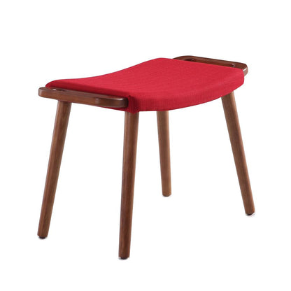 Manhattan Comfort - Geta Linen Weave Ottoman with Ash Wood Legs in Red and Antique Walnut - OT001-RD veiw 1