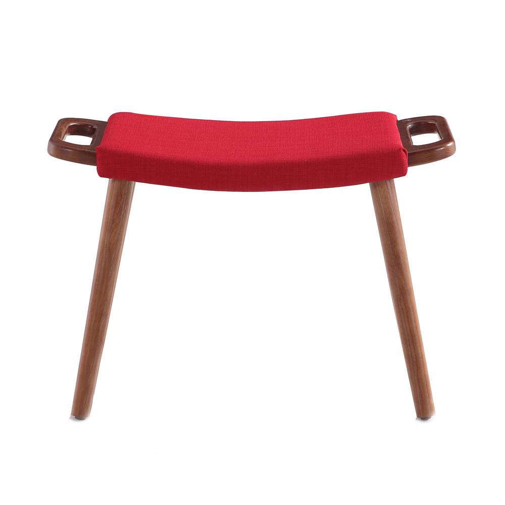 Manhattan Comfort - Geta Linen Weave Ottoman with Ash Wood Legs in Red and Antique Walnut - OT001-RD veiw 2