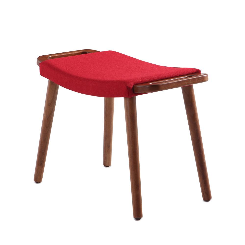 Manhattan Comfort - Geta Linen Weave Ottoman with Ash Wood Legs in Red and Antique Walnut - OT001-RD veiw 3
