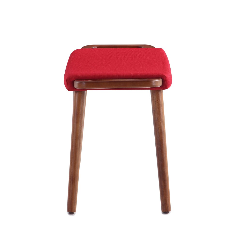 Manhattan Comfort - Geta Linen Weave Ottoman with Ash Wood Legs in Red and Antique Walnut - OT001-RD veiw 4