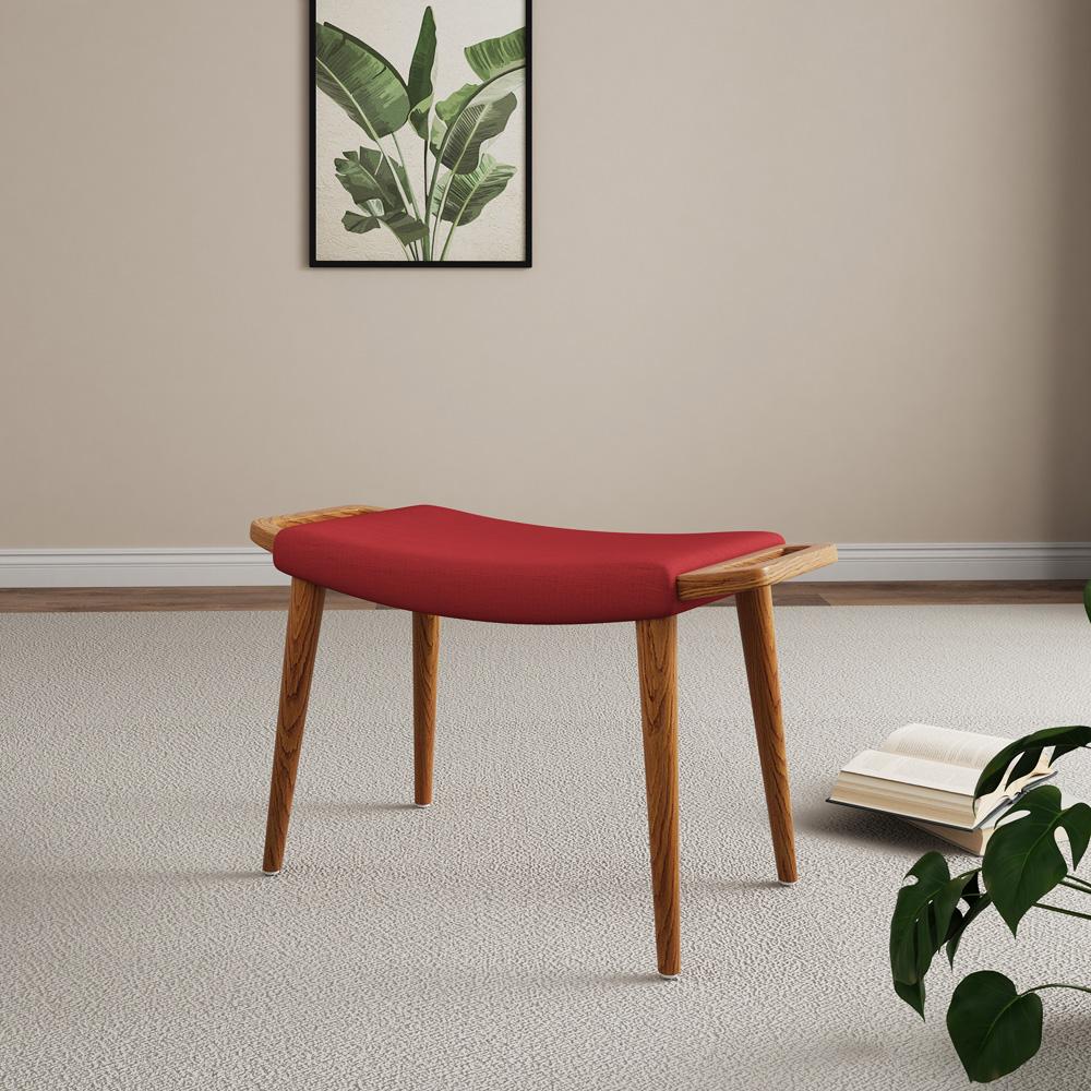 Manhattan Comfort - Geta Linen Weave Ottoman with Ash Wood Legs in Red and Antique Walnut - OT001-RD veiw 5