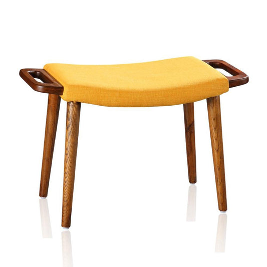 Manhattan Comfort - Geta Linen Weave Ottoman with Ash Wood Legs in Yellow and Antique Walnut - OT001-YL veiw 1