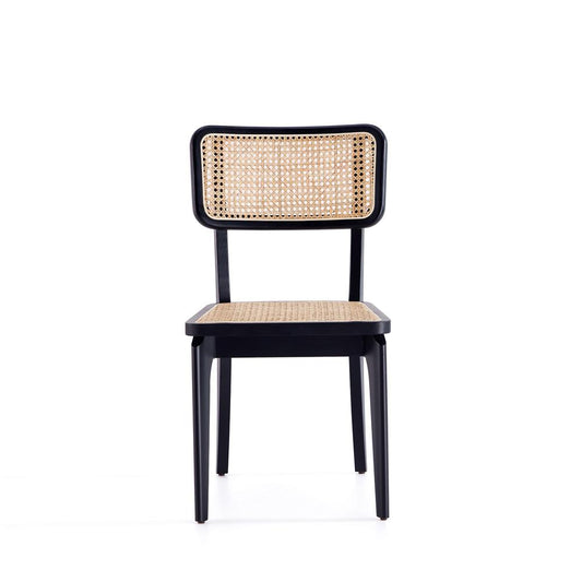 Manhattan Comfort - Giverny Dining Chair with American Ash Wood Legs in Black and Natural Cane - Set of 4 - 2-DCCA04-BK veiw 2