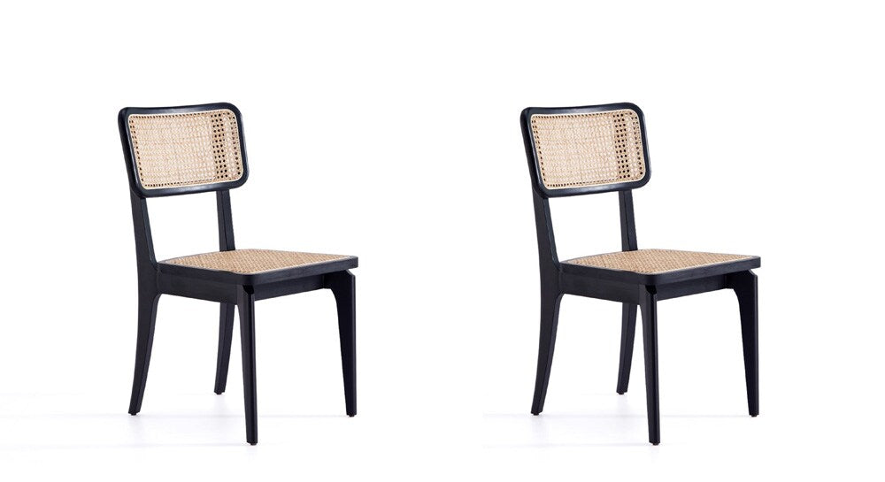 Manhattan Comfort - Giverny Dining Chair with American Ash Wood Legs in Black and Natural Cane - Set of 2 - DCCA04-BK veiw 1