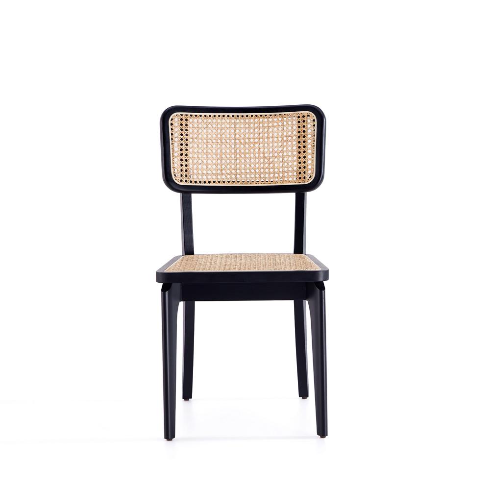 Manhattan Comfort - Giverny Dining Chair with American Ash Wood Legs in Black and Natural Cane - Set of 2 - DCCA04-BK veiw 2