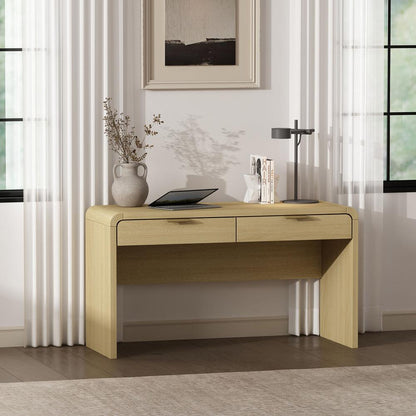 Manhattan Comfort - Grace 54 Home Office Desk with 2 Drawers in Natural Oak and Gold - DK001-GNO veiw 8