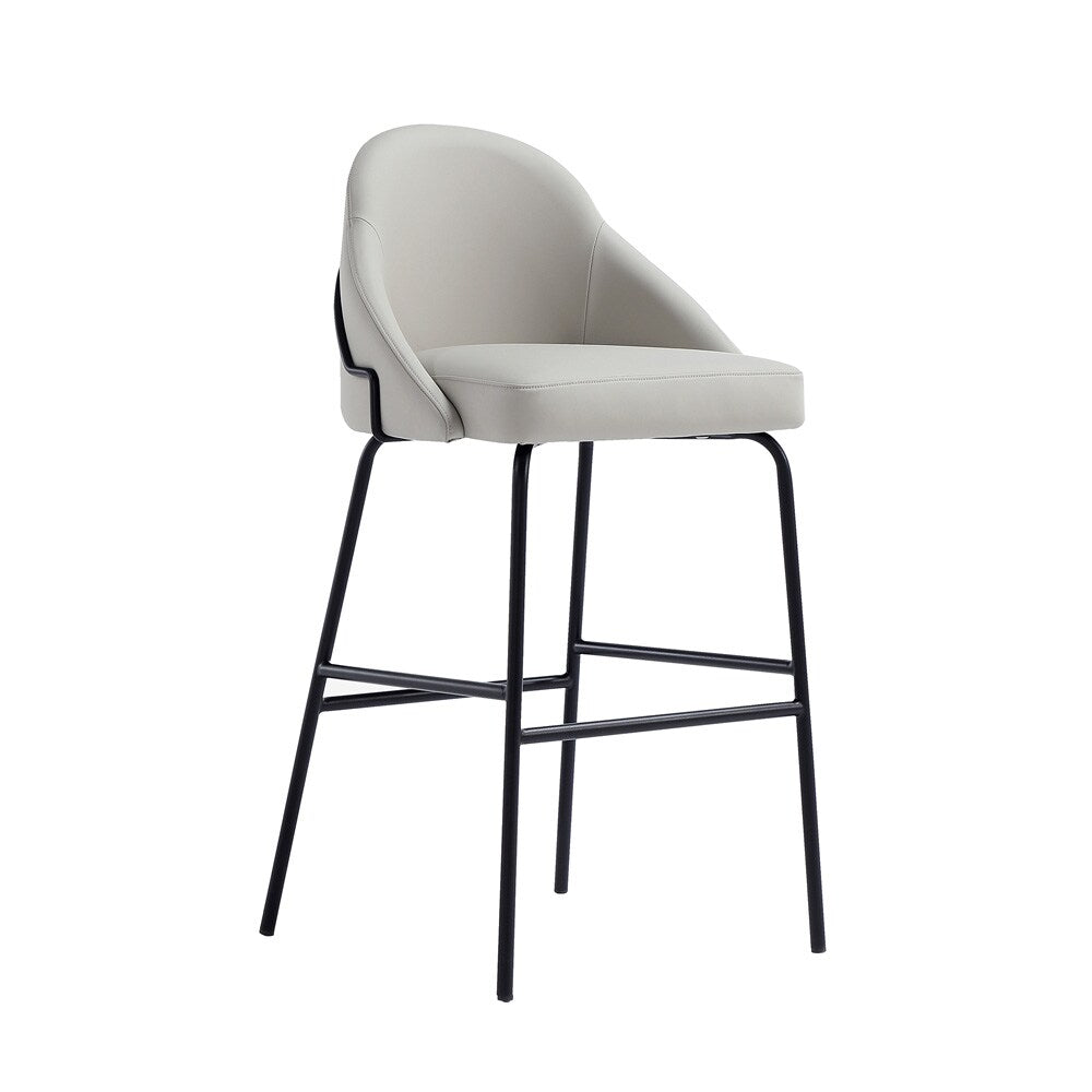 Manhattan Comfort - Gracie Leatherette Barstool with Steel Legs in Stone and Black - Set of 2 - 2-BS022-BST veiw 2