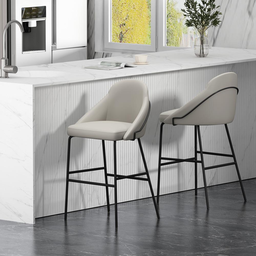 Manhattan Comfort - Gracie Leatherette Barstool with Steel Legs in Stone and Black - Set of 2 - 2-BS022-BST veiw 8