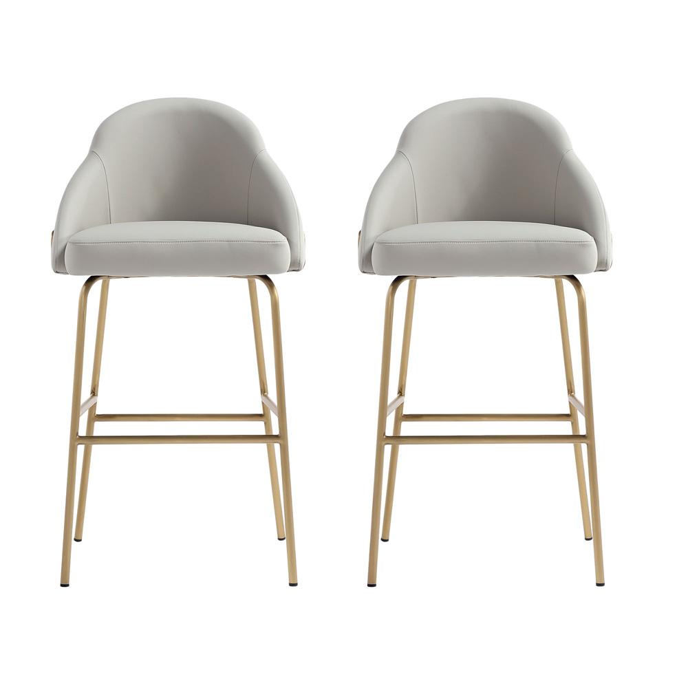 Manhattan Comfort - Gracie Leatherette Barstool with Steel Legs in Stone and Gold - Set of 2 - 2-BS022-GST veiw 1