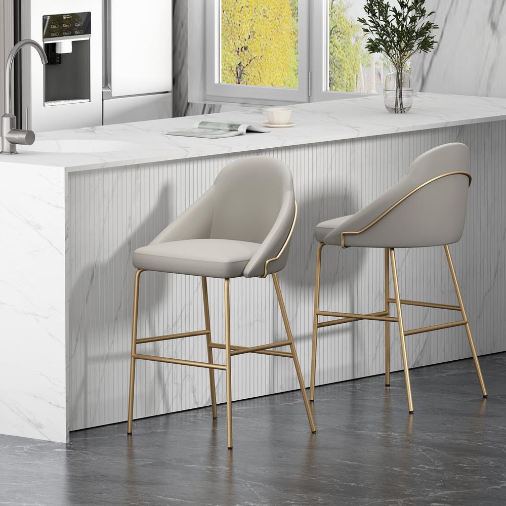 Manhattan Comfort - Gracie Leatherette Barstool with Steel Legs in Stone and Gold - Set of 2 - 2-BS022-GST veiw 8