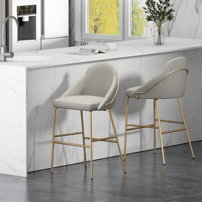 Manhattan Comfort - Gracie Leatherette Barstool with Steel Legs in Stone and Gold - Set of 2 - 2-BS022-GST veiw 8