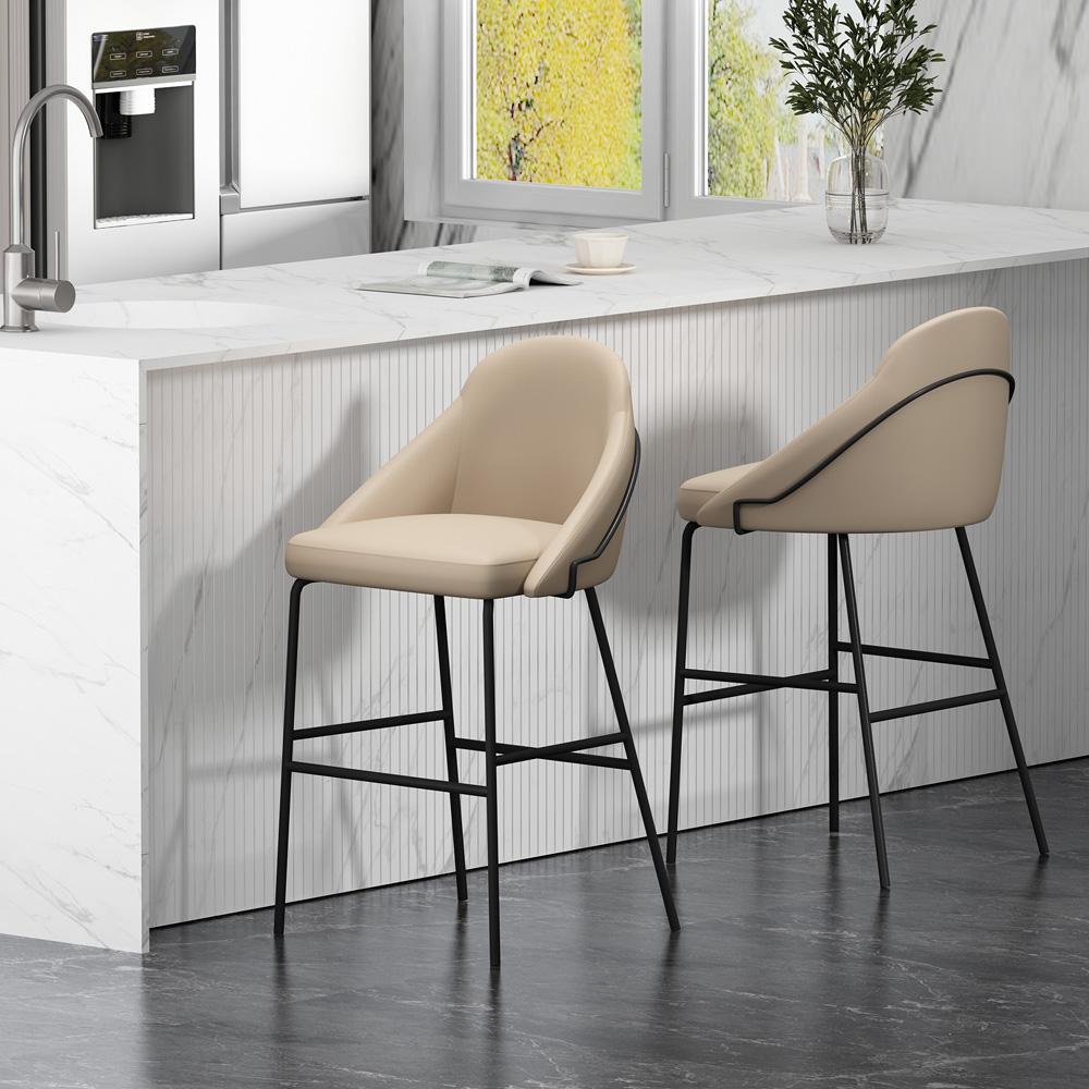 Manhattan Comfort - Gracie Leatherette Barstool with Steel Legs in Tan and Black - Set of 2 - 2-BS022-BTN veiw 8