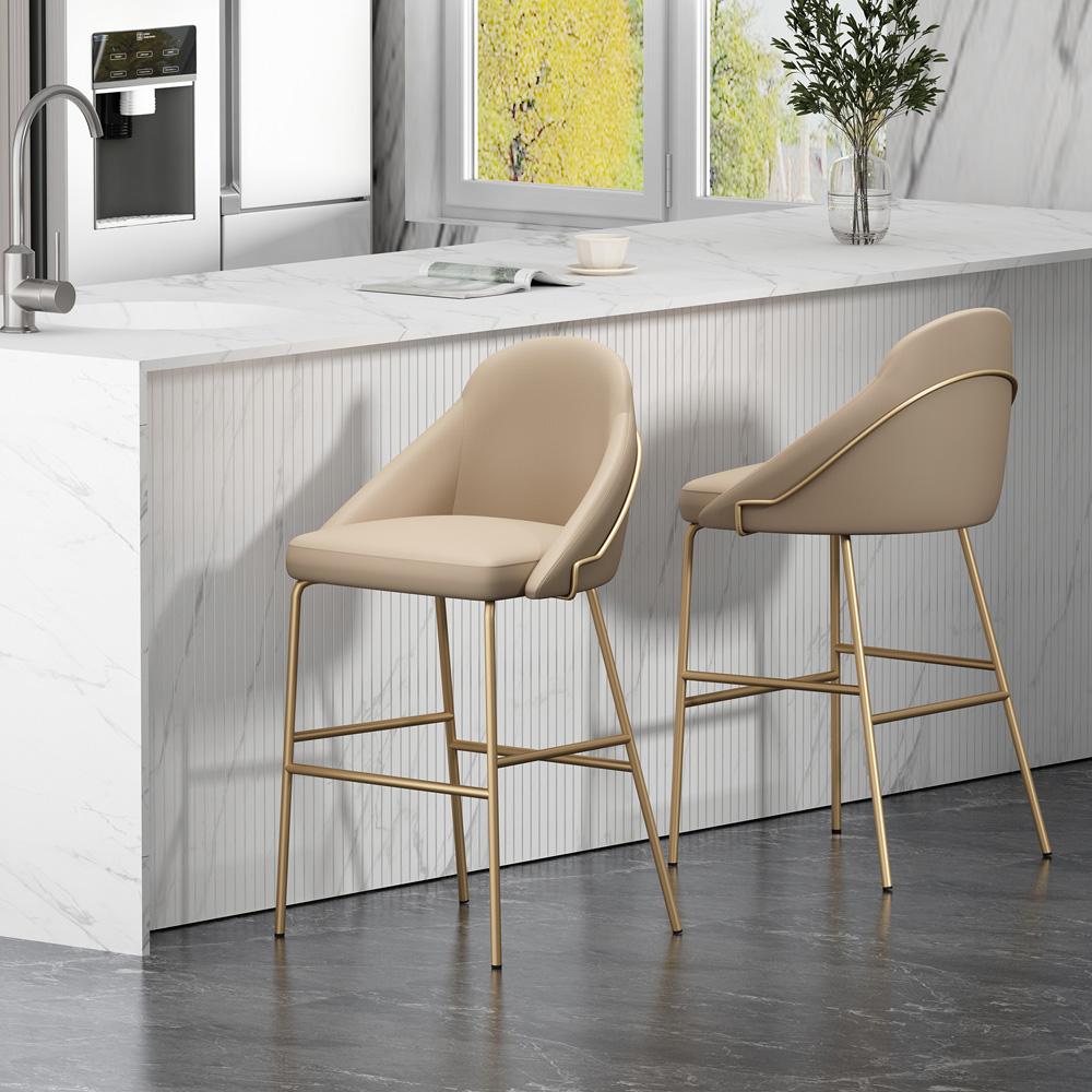 Manhattan Comfort - Gracie Leatherette Barstool with Steel Legs in Tan and Gold - Set of 2 - 2-BS022-GTN veiw 8