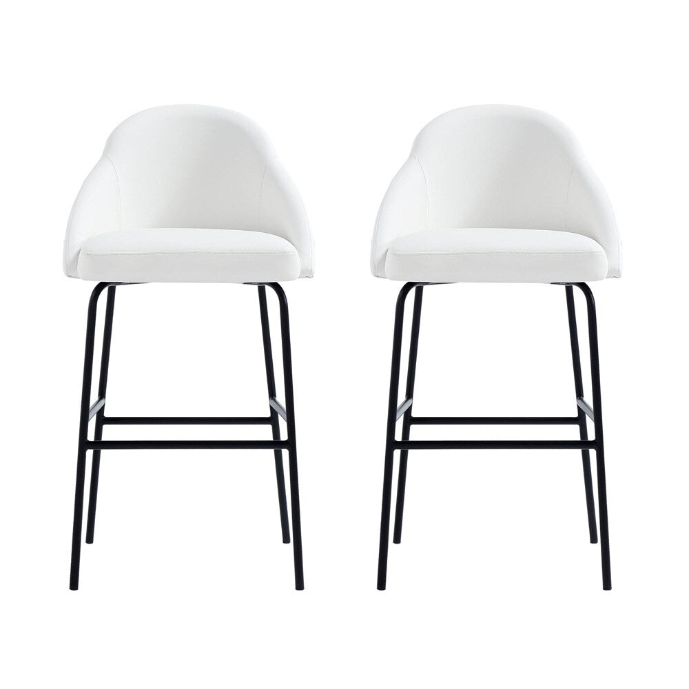 Manhattan Comfort - Gracie Leatherette Barstool with Steel Legs in White and Black - Set of 2 - 2-BS022-BWH veiw 1