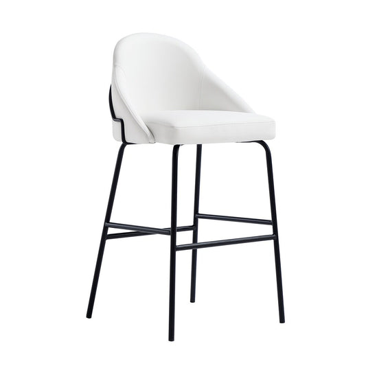 Manhattan Comfort - Gracie Leatherette Barstool with Steel Legs in White and Black - Set of 2 - 2-BS022-BWH veiw 2