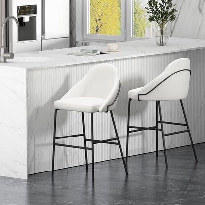 Manhattan Comfort - Gracie Leatherette Barstool with Steel Legs in White and Black - Set of 2 - 2-BS022-BWH veiw 8