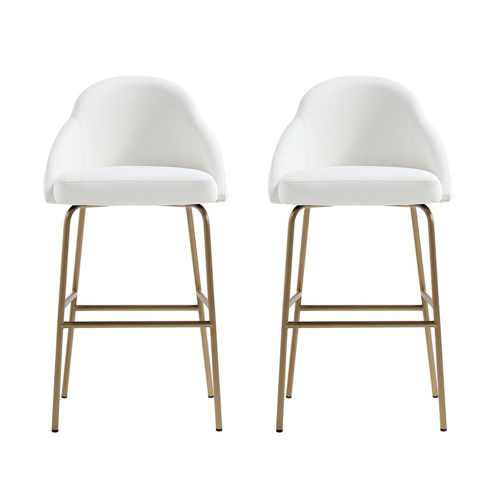 Manhattan Comfort - Gracie Leatherette Barstool with Steel Legs in White and Gold - Set of 2 - 2-BS022-GWH veiw 1
