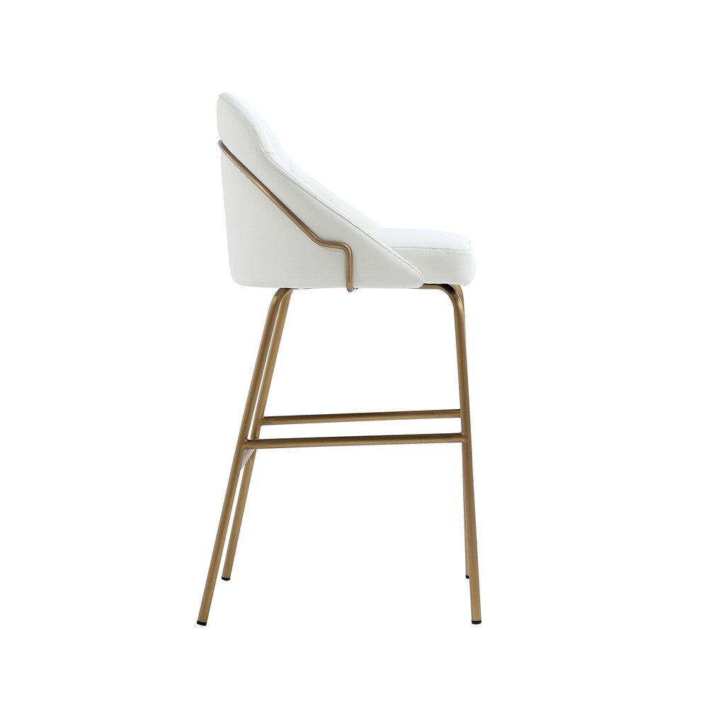 Manhattan Comfort - Gracie Leatherette Barstool with Steel Legs in White and Gold - Set of 2 - 2-BS022-GWH veiw 3