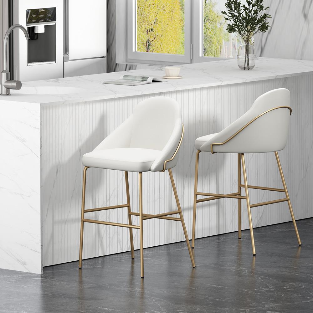 Manhattan Comfort - Gracie Leatherette Barstool with Steel Legs in White and Gold - Set of 2 - 2-BS022-GWH veiw 8