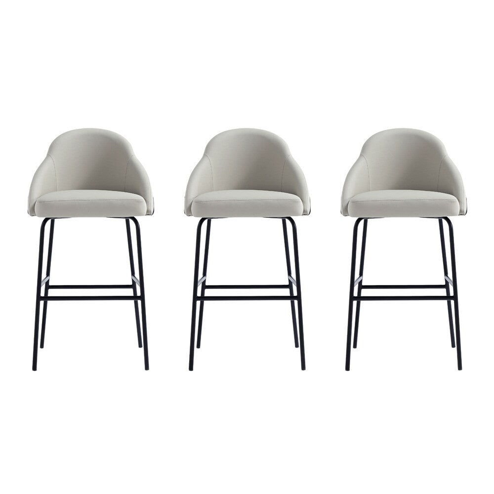 Manhattan Comfort - Gracie Leatherette Barstool with Steel Legs in Stone and Black - Set of 3 - 3-BS022-BST veiw 1
