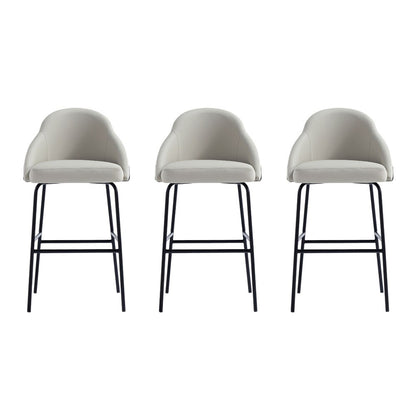 Manhattan Comfort - Gracie Leatherette Barstool with Steel Legs in Stone and Black - Set of 3 - 3-BS022-BST veiw 1
