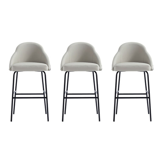 Manhattan Comfort - Gracie Leatherette Barstool with Steel Legs in Stone and Black - Set of 3 - 3-BS022-BST veiw 1