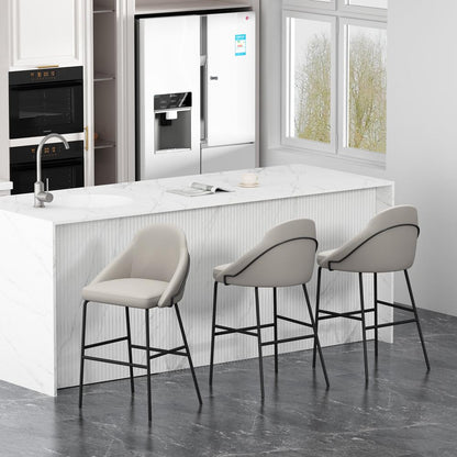 Manhattan Comfort - Gracie Leatherette Barstool with Steel Legs in Stone and Black - Set of 3 - 3-BS022-BST veiw 8