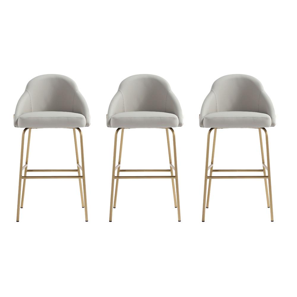 Manhattan Comfort - Gracie Leatherette Barstool with Steel Legs in Stone and Gold - Set of 3 - 3-BS022-GST veiw 1