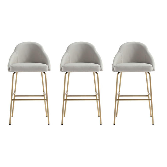 Manhattan Comfort - Gracie Leatherette Barstool with Steel Legs in Stone and Gold - Set of 3 - 3-BS022-GST veiw 1