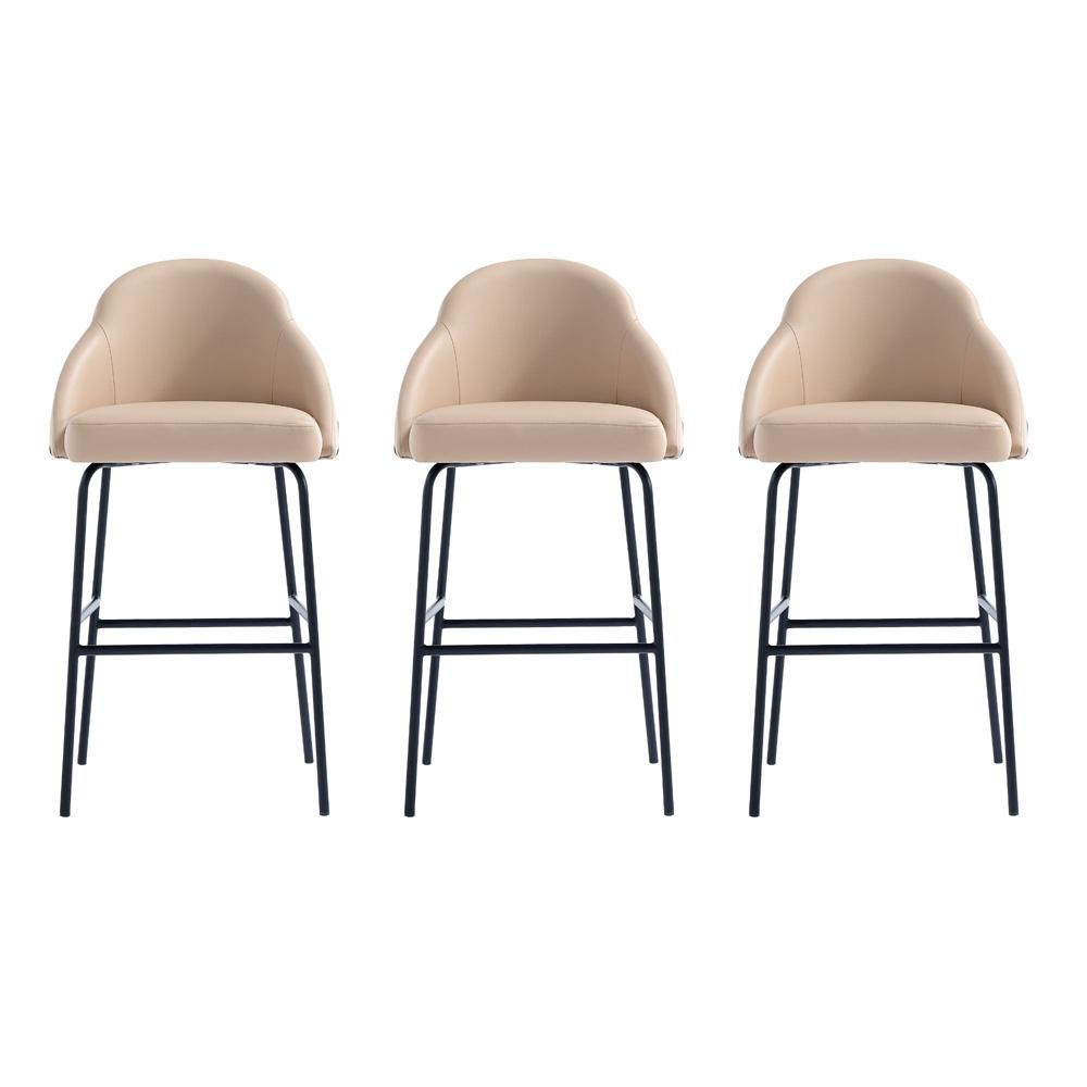 Manhattan Comfort - Gracie Leatherette Barstool with Steel Legs in Tan and Black - Set of 3 - 3-BS022-BTN veiw 1