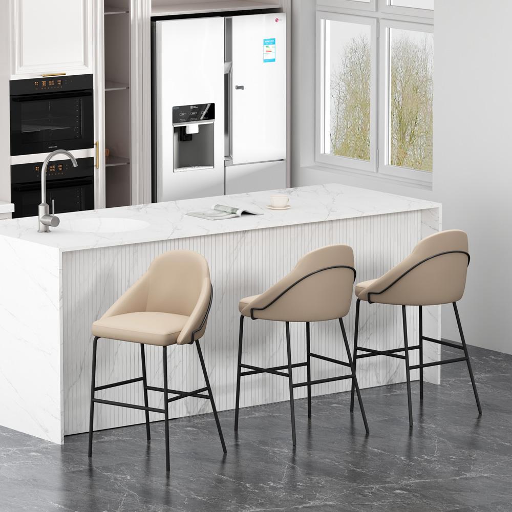 Manhattan Comfort - Gracie Leatherette Barstool with Steel Legs in Tan and Black - Set of 3 - 3-BS022-BTN veiw 8
