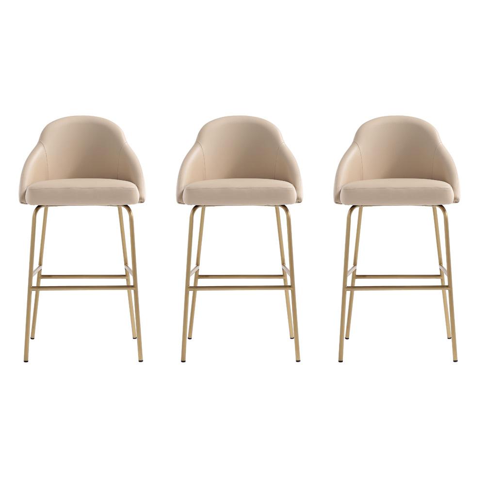 Manhattan Comfort - Gracie Leatherette Barstool with Steel Legs in Tan and Gold - Set of 3 - 3-BS022-GTN veiw 1