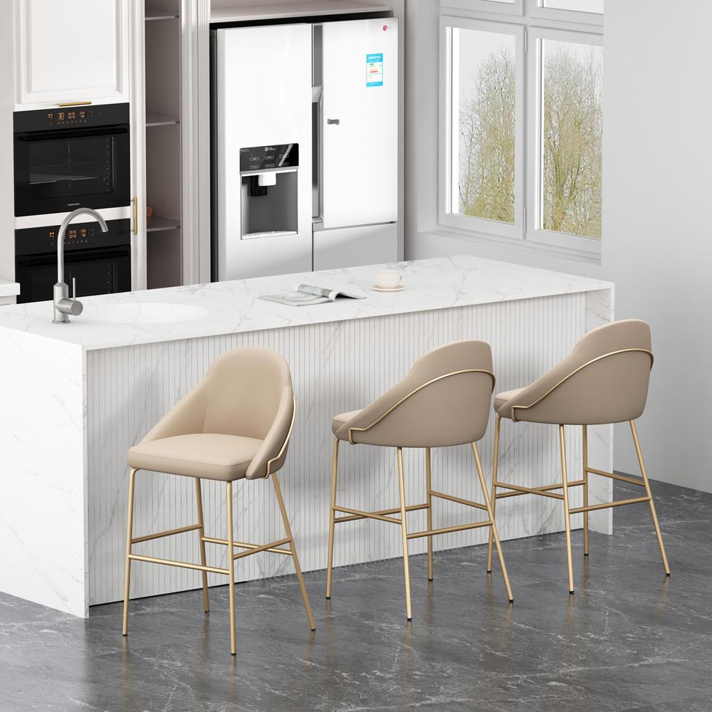 Manhattan Comfort - Gracie Leatherette Barstool with Steel Legs in Tan and Gold - Set of 3 - 3-BS022-GTN veiw 8