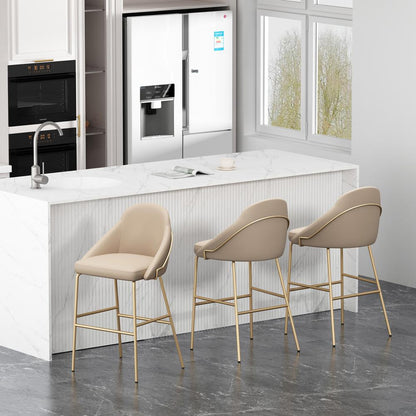 Manhattan Comfort - Gracie Leatherette Barstool with Steel Legs in Tan and Gold - Set of 3 - 3-BS022-GTN veiw 8