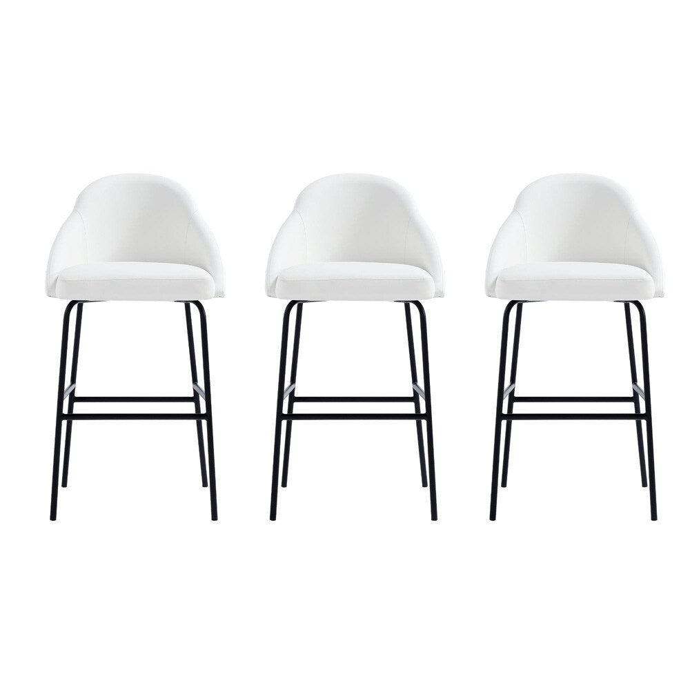 Manhattan Comfort - Gracie Leatherette Barstool with Steel Legs in White and Black - Set of 3 - 3-BS022-BWH veiw 1